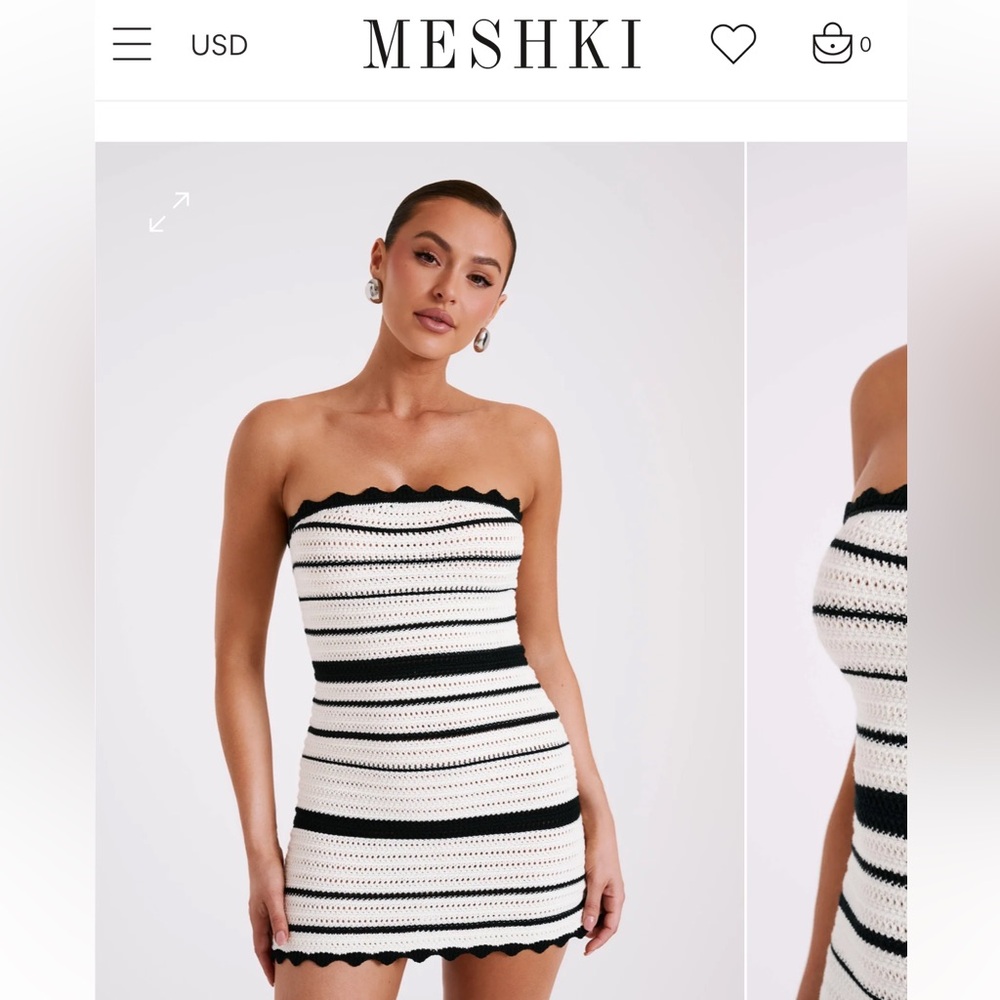 Contrast Crochet Knit Mini Dress - Black/White